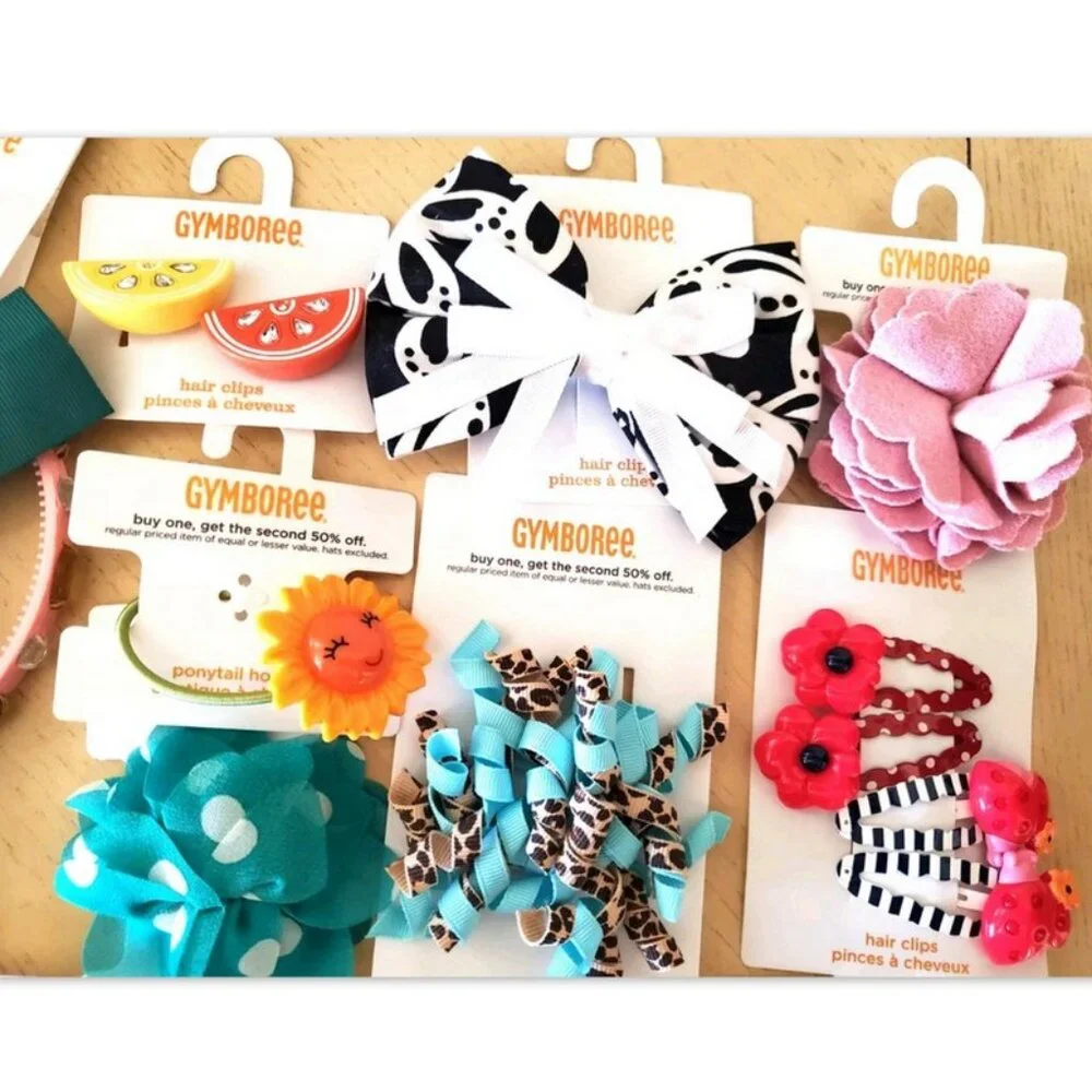 NWT GYMBOREE Lot Hair Accessories Clips Barrettes Sunflower Fruit Puppies Bundle